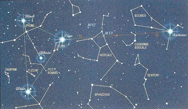 Carte du ciel deneb vega altair arcturus